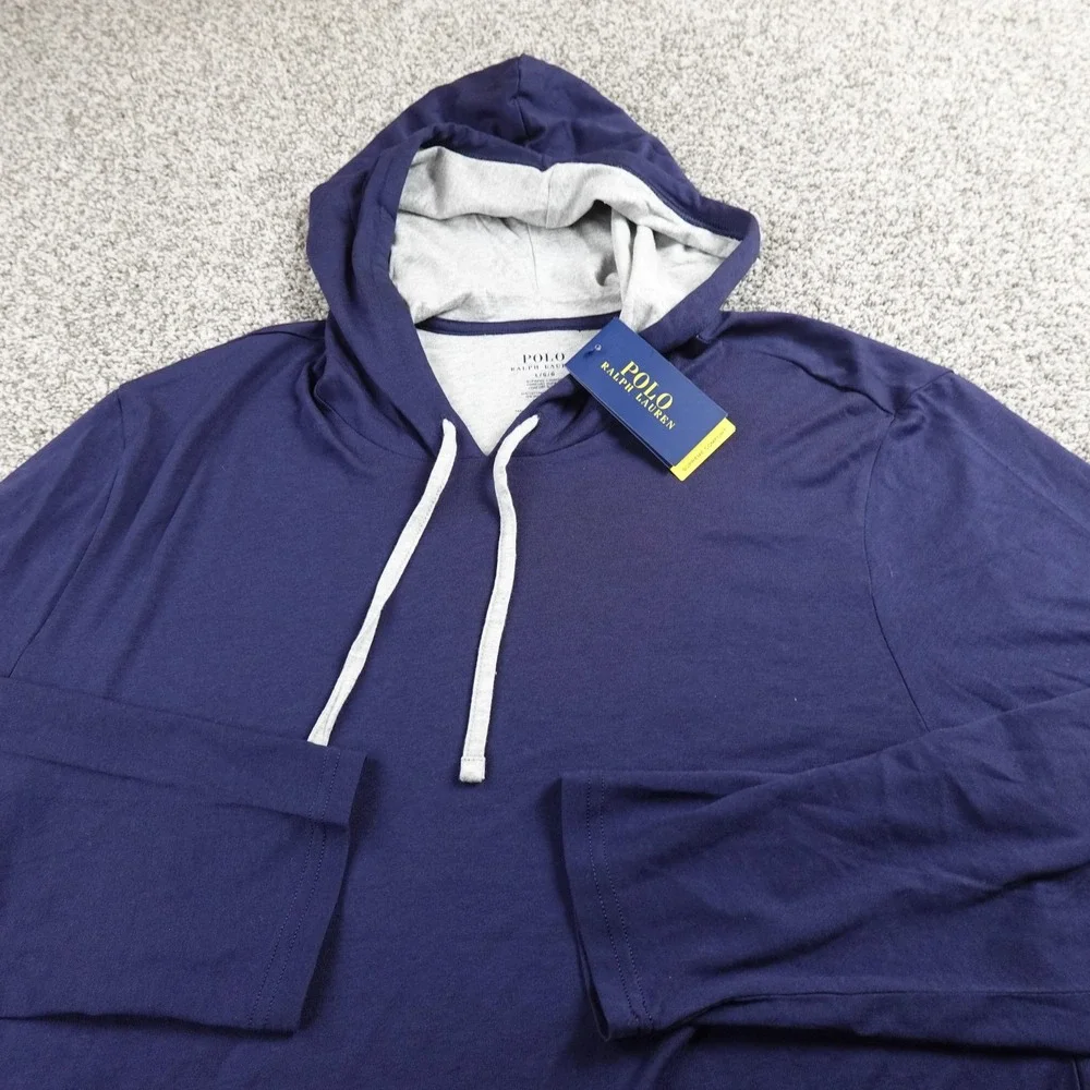 NEW Polo Ralph Lauren Hoodie Mens L Blue Long Sleeve Pullover Sweatshirt Pony‎